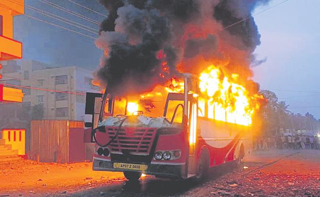 2 buses of APSRTC gutted in fire on Hyd-Vij highway